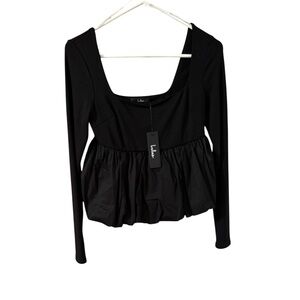 Lulu's Black Peplum Blouse with Long Sleeves NWT